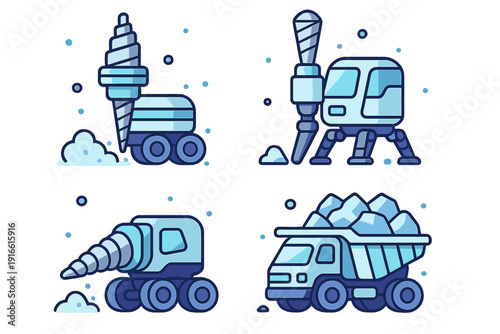 Specialized drilling rigs and heavy transport vehicles for extreme environment excavation