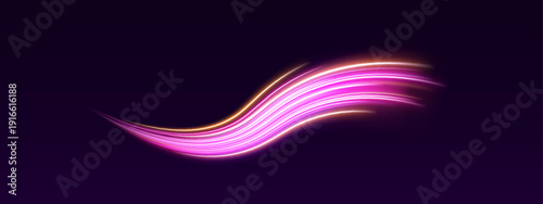 Electric neon lines spiral with flowing motion. Subtle gradients create depth and realism. Perfect futuristic digital .
