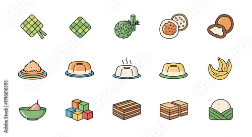 Indonesian Traditional Takjil and Snacks Icon Set for Ramadan Iftar