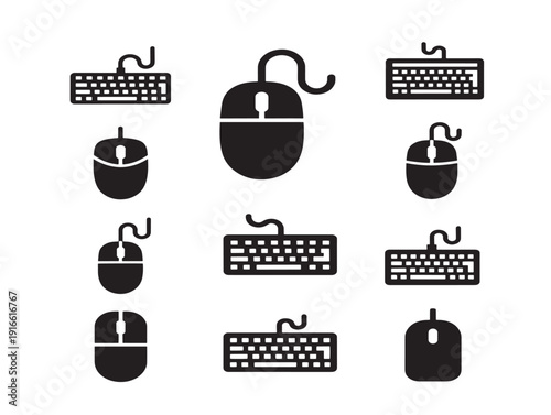 Professional computer keyboard and mouse silhouette in modern style