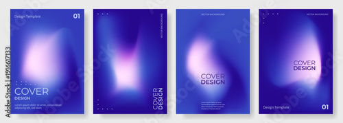 Vivid abstract blue purple gradient poster or vertical background vector set. Ideal for tech startup pitch cover, digital branding and album art. Soft neon glow and smooth blur