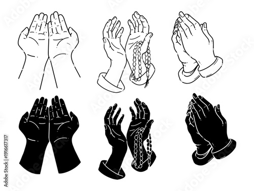 Set Of Vector and Silhouette Praying Hand illustration. Suitable for religious or Spiritual themes.