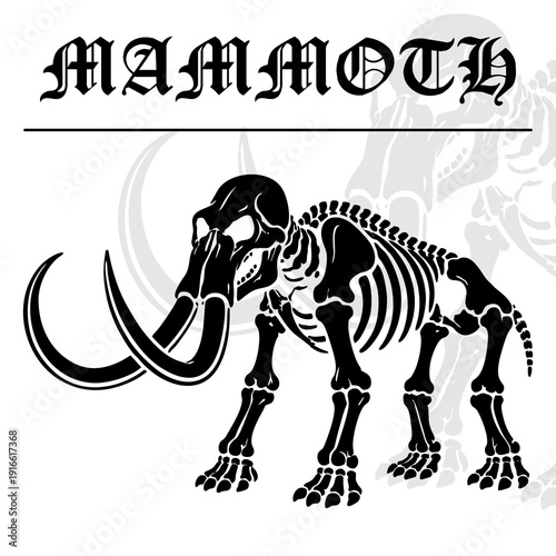 Ancient Mammoth Skeleton Vector Illustration on White Background