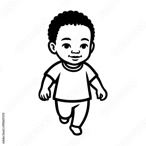 Bebé alegre de raza negra andando 