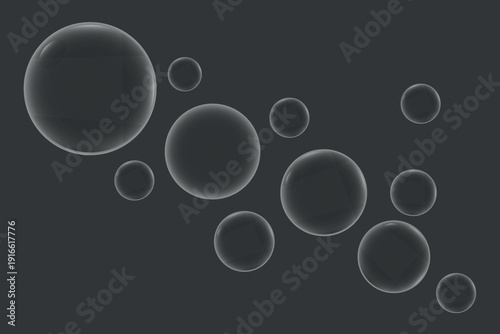 Abstract composition of translucent bubbles against a dark background