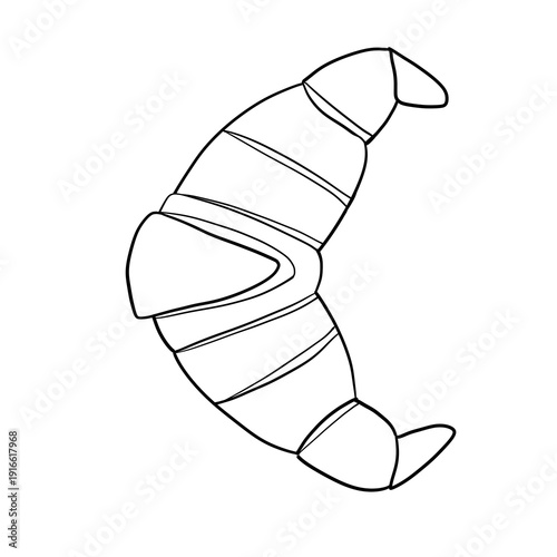 Hand drawn croissant outline illustration, black line art bakery clipart, minimal doodle pastry isolated on transparent background PNG