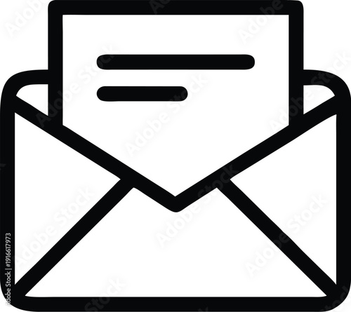 A black and white envelope icon with a letter inside, symbolizing communication.