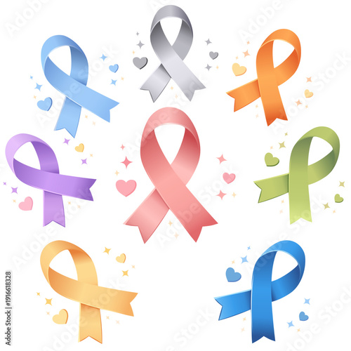 Cancer Awareness Ribbon Vector Set Support Hope Symbol Collection