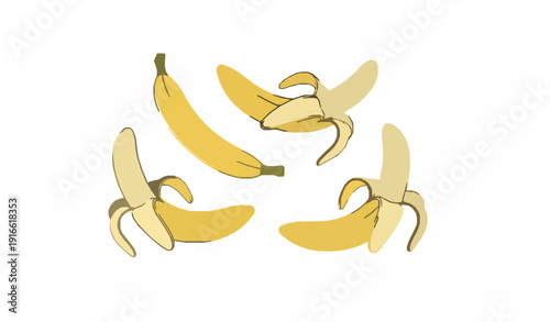 Minimal banana fruit vector set with one and two bananas isolated on white background
