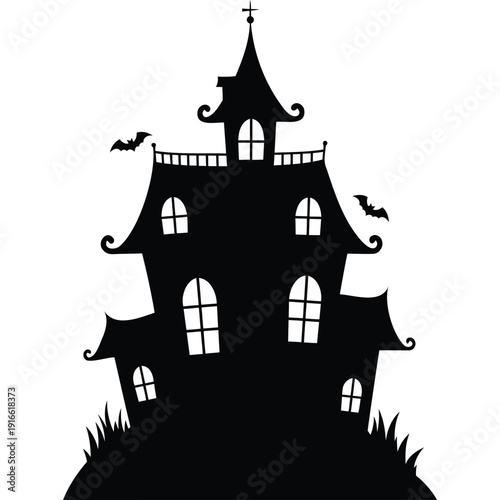 Wallpaper Mural Spooky Haunted House Silhouette with Bats and Grass Torontodigital.ca