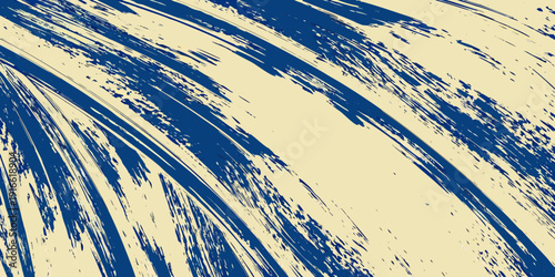 Abstract blue brushstrokes on a pale yellow background