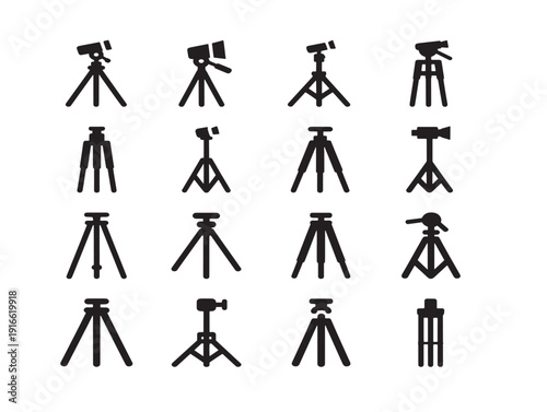 Adjustable camera tripod silhouette in sleek modern style