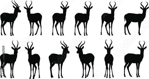 Black Deer and Antelope Silhouette Collection Featuring Various Poses and Horn Shapes for Wildlife Nature Conservation Forest and Safari Graphic Design Projects
