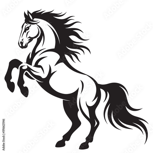 Graceful rearing horse silhouette with flowing mane and tail