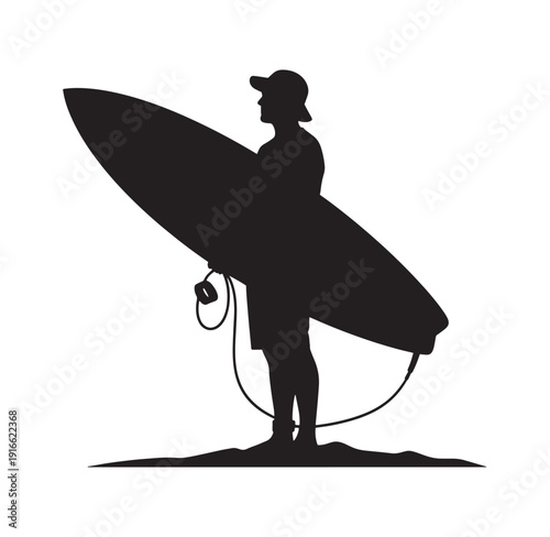 silhouette of a man standing with a surfboard  outdoor recreational activity