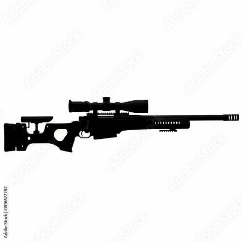 Precision Sniper Rifle Silhouette - A Detailed Black and White Illustration.