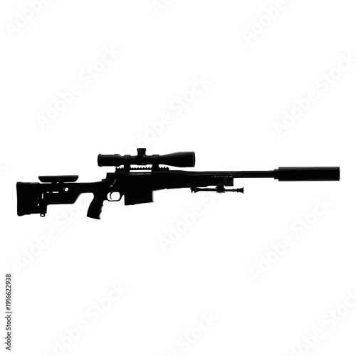 Precision Sniper Rifle Silhouette Against White Background for Military Use.