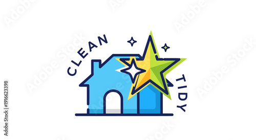 Clean Tidy House Icon with Sparkling Star Symbol.