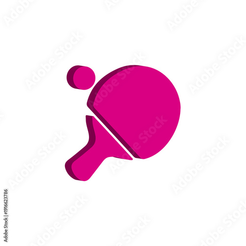 3D Pink Table Tennis Paddle Icon Ping Pong Racket Sport Symbol Modern Glossy UI App Interface Element High Resolution Isolated Transparent Background