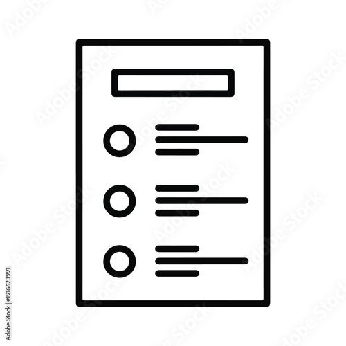 Clean black and white line art icon of a list or menu with circular bullet points