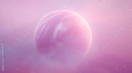 Pastel Pink Planet Floating in Dreamy Starry Sky Background
