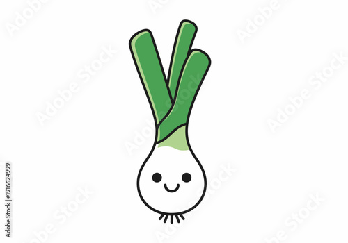 Cute Kawaii Spring Onion Character with Smiling Face.