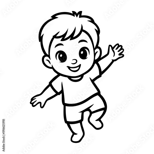 Dibujo de niño pequeño alegre corriendo saludando 