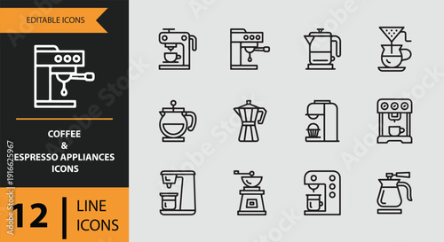 Coffee And Espresso Appliances Outline Icon Pack For Cafe And Barista Projects