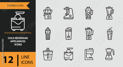 Cold Beverage Appliances Outline Icon Collection For Cooling And Refreshment Equipment
