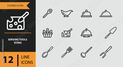 Serving Tools Outline Icon Pack For Catering And Food Presentation