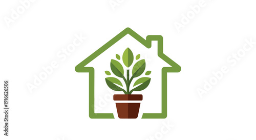 Green House Plant Logo Symbolizing Growth and Home.