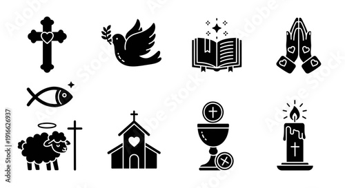 Collection of Christian icons representing faith, beliefs, and symbols, expressing spirituality