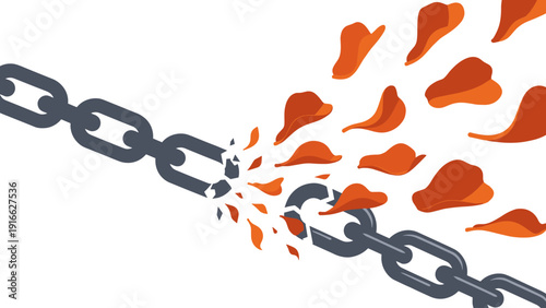 Breaking chain transforming into petals, symbolizing freedom and liberation