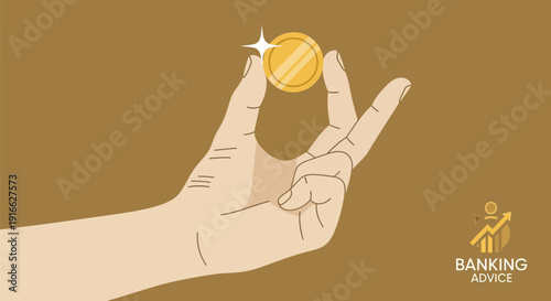 Hand holding a shiny gold coin with a sparkle.