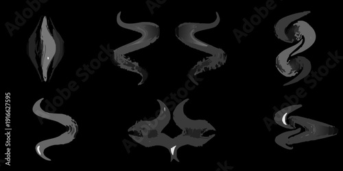 Abstract smoke or cloud shapes in grayscale against a black background