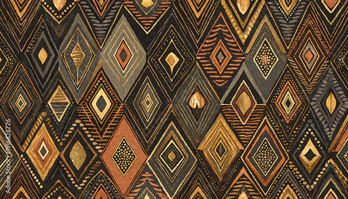 motif de losange ethnique africain et bohème au ton terre et or