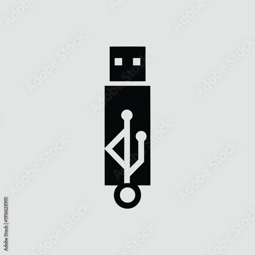 Simple black and white USB flash drive icon vector illustration