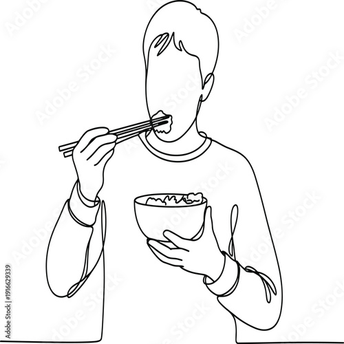 Person Eating Food with Chopsticks from a Bowl desi