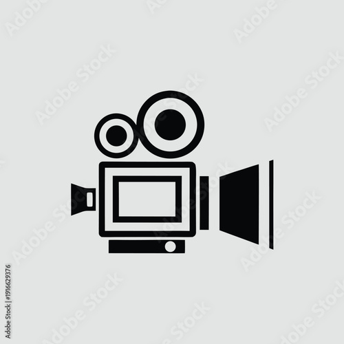 Simple black video camera icon on white background vector illustration