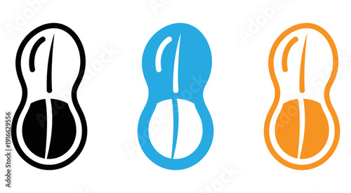 Three stylized shoe icons in contrasting black, blue, and orange colors with a minimalist design. isolated on transparent background, Vector