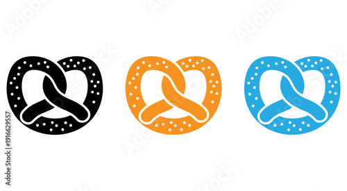 Three variations of a stylized knot or loop logo in different colors isolated on transparent background, Vector