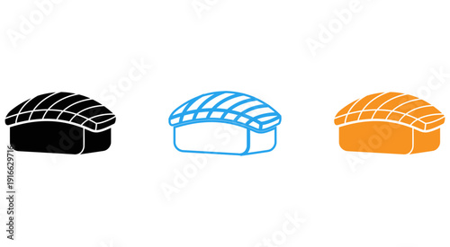 Three stylized illustrations of a sandwich or burger patty with different textures. isolated on transparent background, Vector