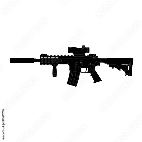 Black Rifle Silhouette - Detailed View of Modern Assault Weapon.