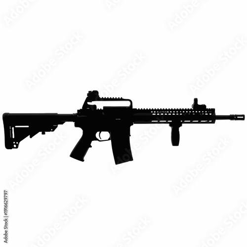 Black Rifle Silhouette - Detailed View of Modern Assault Weapon.