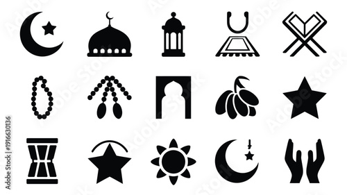 Islamic holy month symbols bundle ramadan kareem icons set silhouette collection