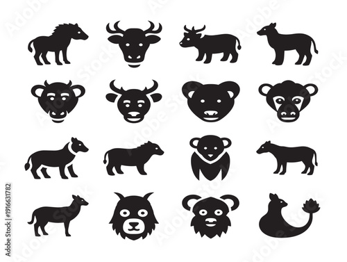 Diverse zoo animals silhouette with playful wildlife concept