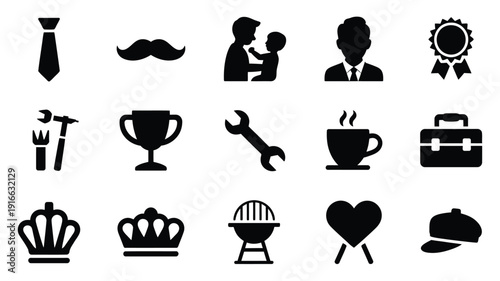 Father's day tribute silhouette logo and icon collection for celebration and gift ideas
