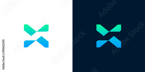 Abstract geometric letter X logo design, modern corporate identity symbol, minimalist digital brand element with gradient color palette