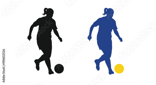 Two female soccer players in action a striking silhouette