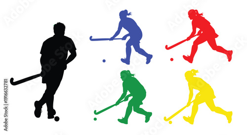 Field hockey players in vibrant colors a striking silhouette